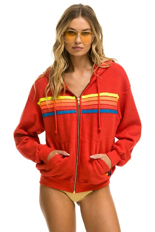 Aviator Nation 5 Stripe Relaxed Zip Hoodie in Red Neon Rainbow