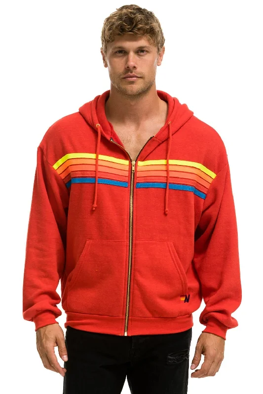 Aviator Nation 5 Stripe Relaxed Zip Hoodie in Red Neon Rainbow