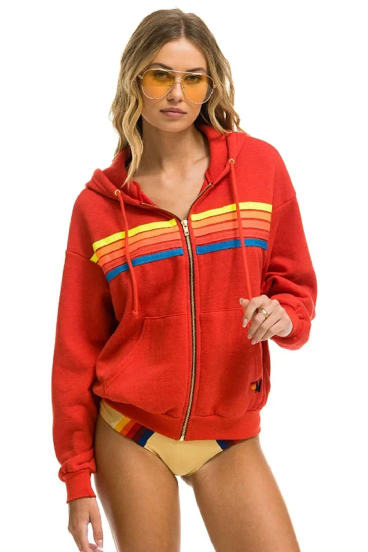 Aviator Nation 5 Stripe Relaxed Zip Hoodie in Red Neon Rainbow