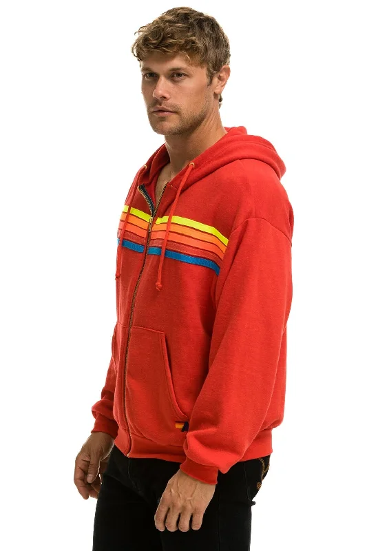 Aviator Nation 5 Stripe Relaxed Zip Hoodie in Red Neon Rainbow