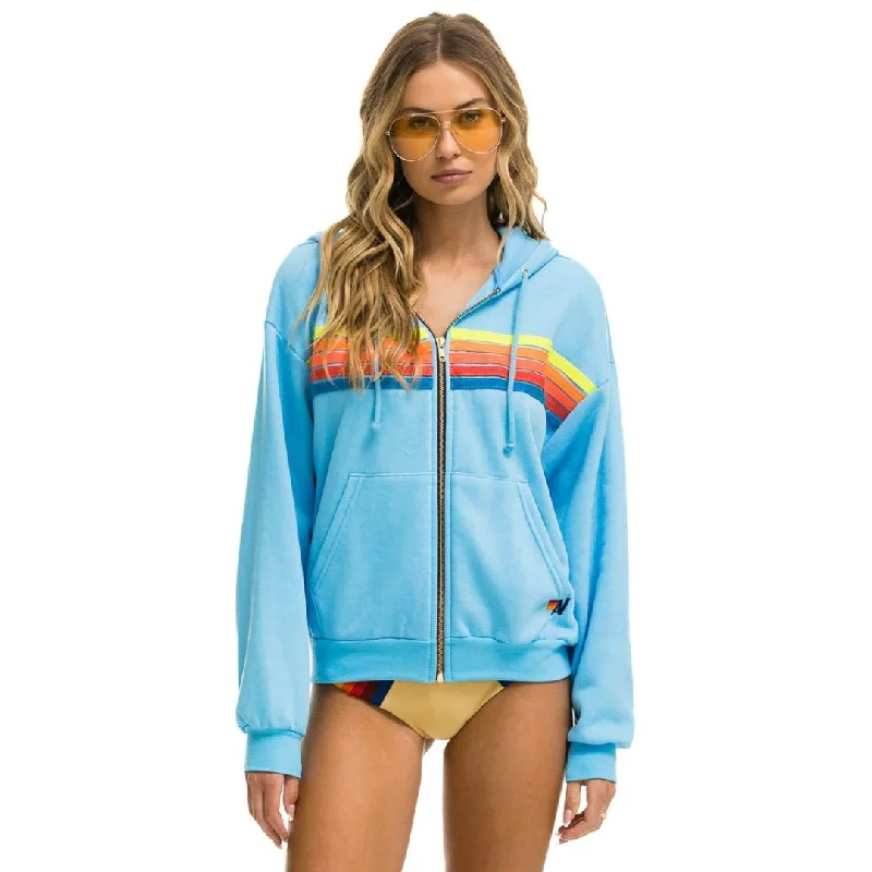 5 Stripe Relaxed Zip Hoodie (Sky + Neon Rainbow)