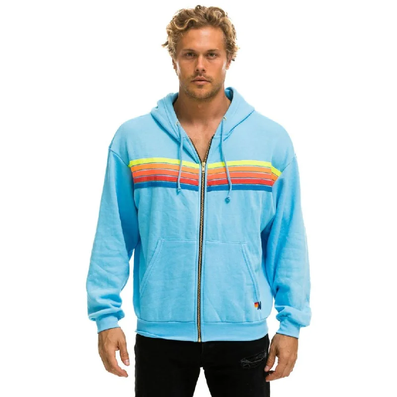 5 Stripe Relaxed Zip Hoodie (Sky + Neon Rainbow)