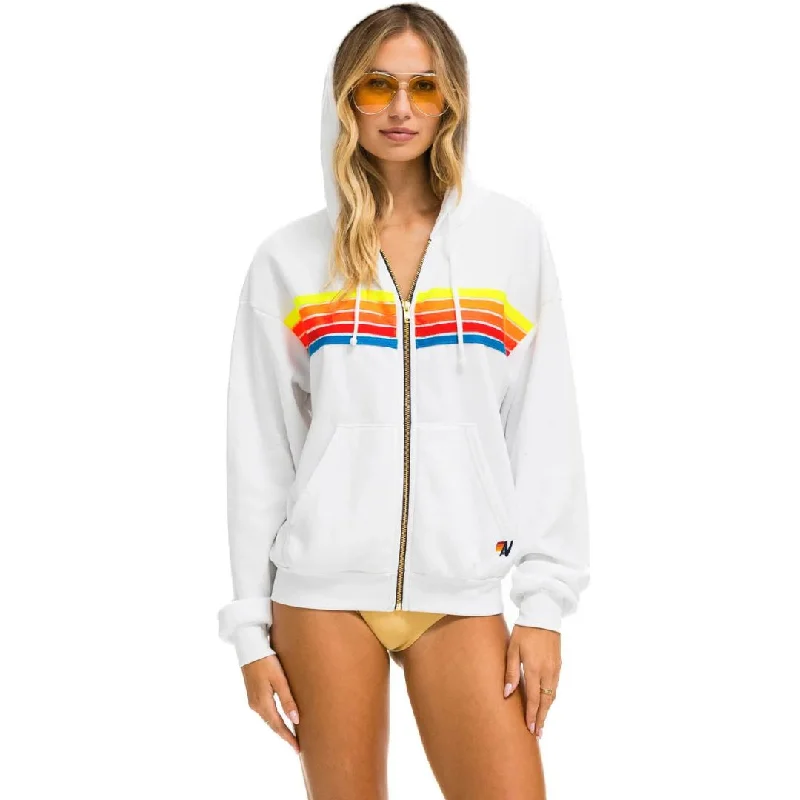 5 Stripe Relaxed Zip Hoodie (White + Neon Rainbow)