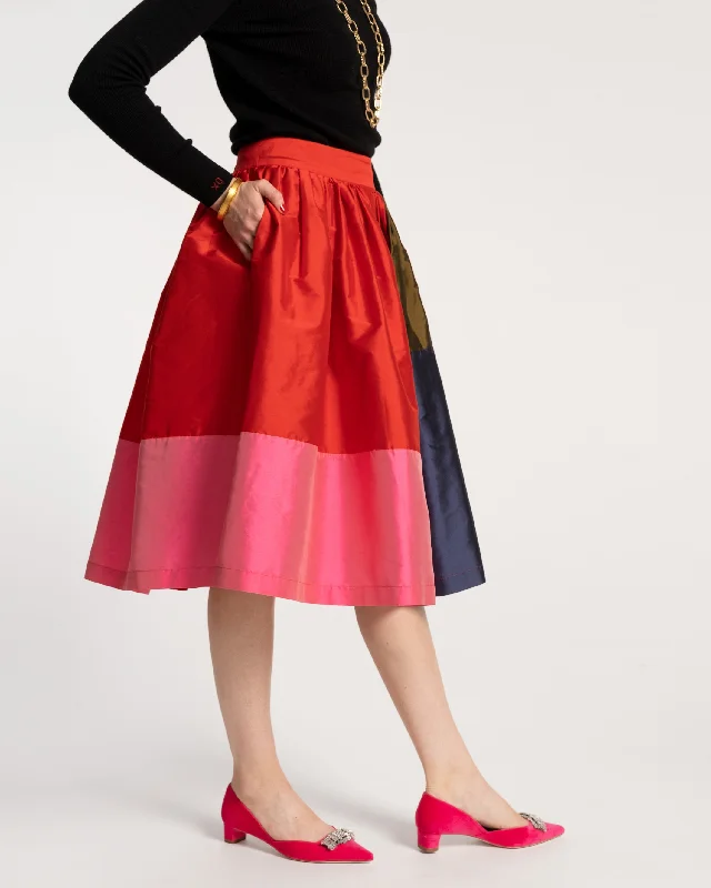 Barbara Gathered Midi Skirt Colorblock