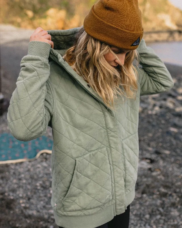 Clementine Recycled Quilted Popper Up Hoodie - Pistachio