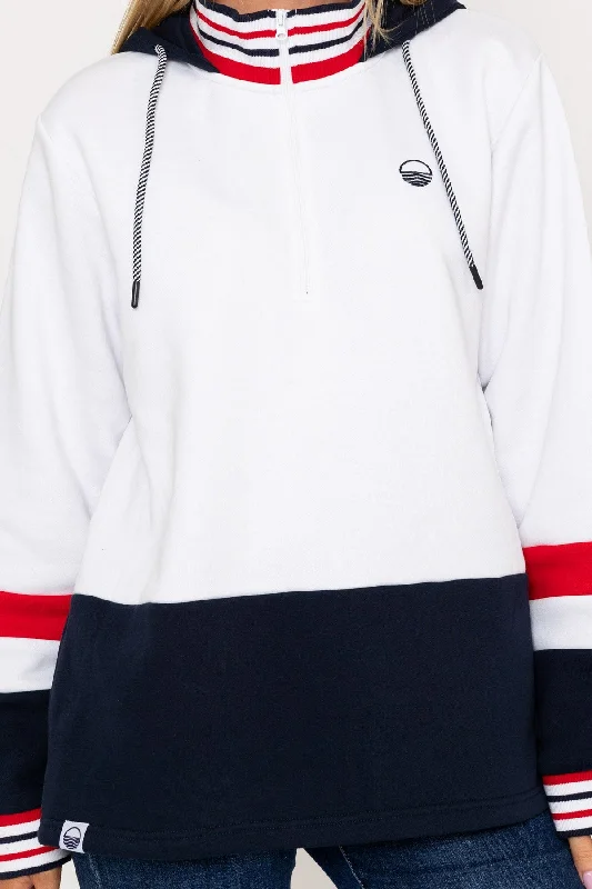 Colour Block Half Zip Hooded Sweatshirt in White