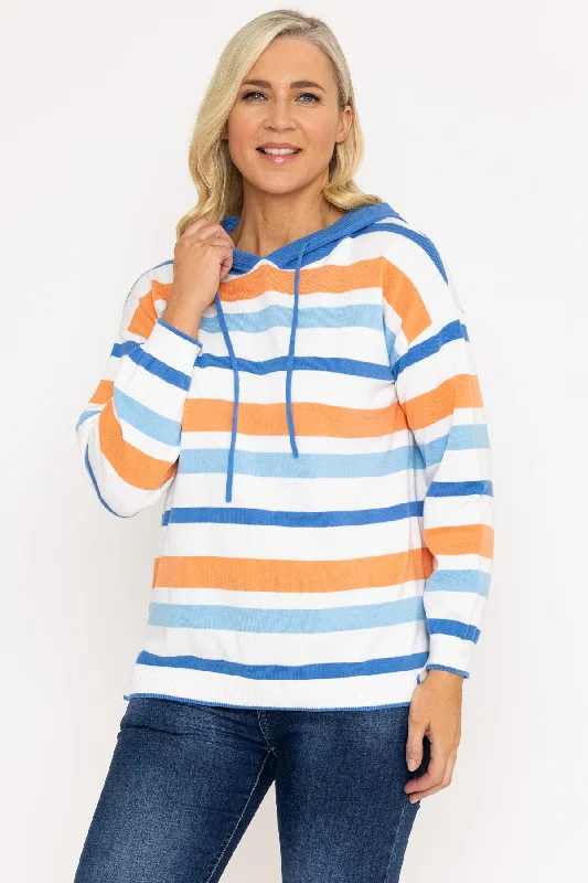 Coral Stripe Knit Hoodie