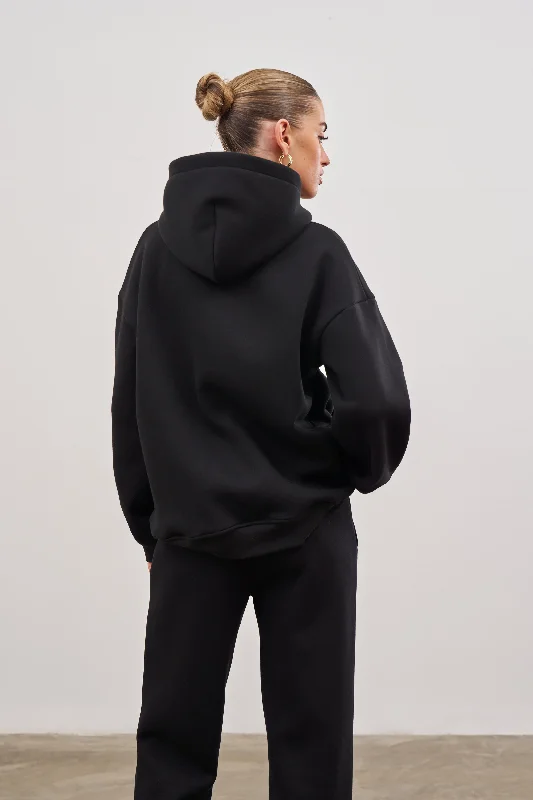 COUTURE SCRIPT PUFF SLEEVE HOODIE - BLACK