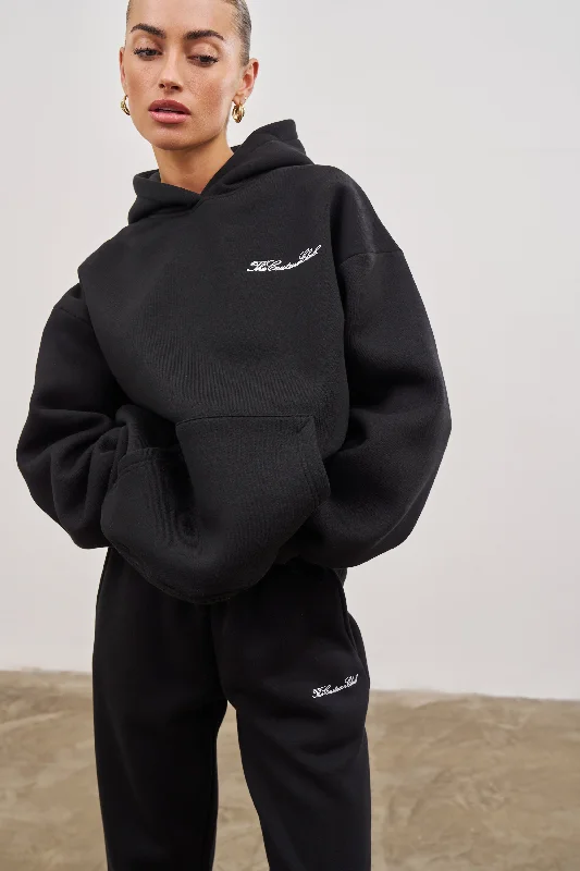 COUTURE SCRIPT PUFF SLEEVE HOODIE - BLACK