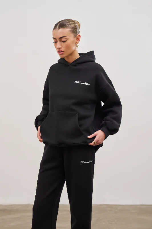 COUTURE SCRIPT PUFF SLEEVE HOODIE - BLACK