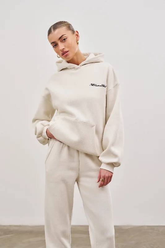 COUTURE SCRIPT PUFF SLEEVE HOODIE - OFF WHITE