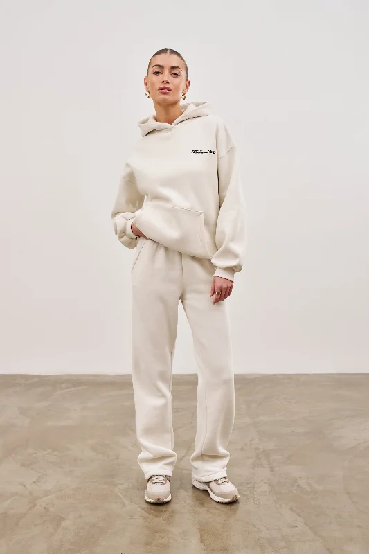 COUTURE SCRIPT PUFF SLEEVE HOODIE - OFF WHITE