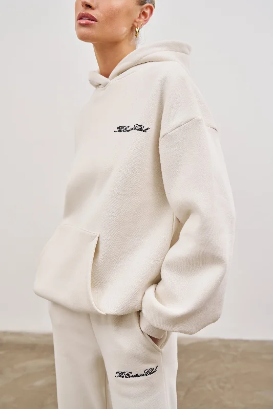 COUTURE SCRIPT PUFF SLEEVE HOODIE - OFF WHITE