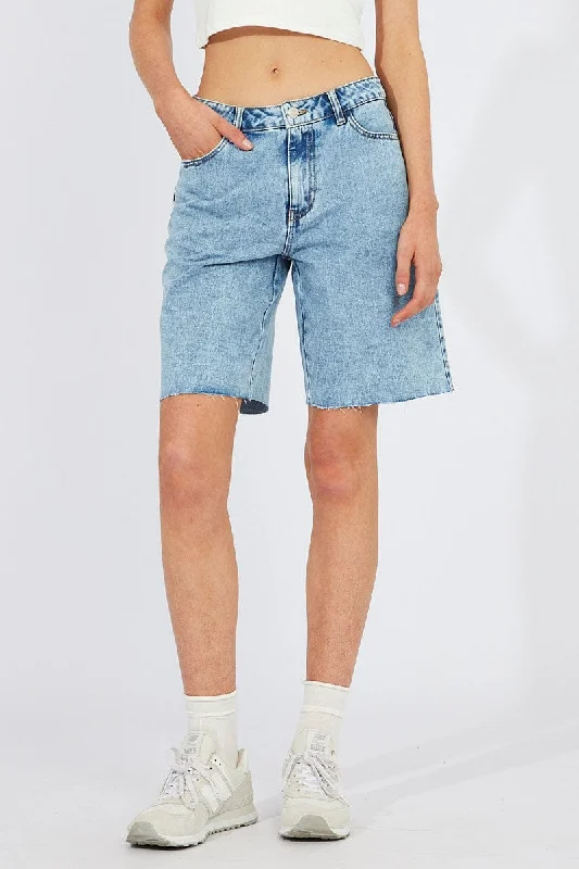 Denim Longline Denim Shorts Mid Rise