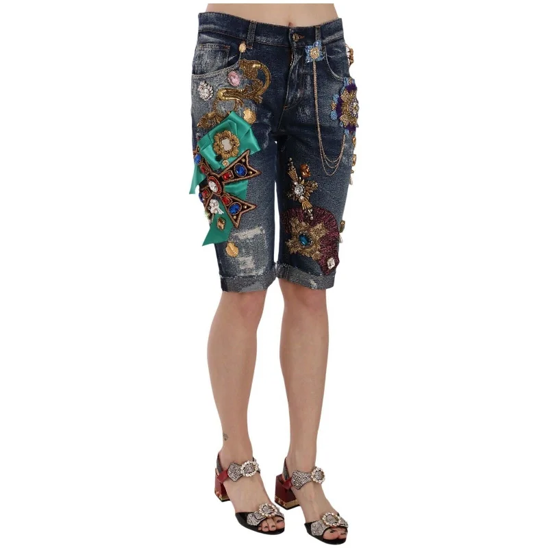 Dolce & Gabbana Elegant Knee-Length Embellished Denim Shorts