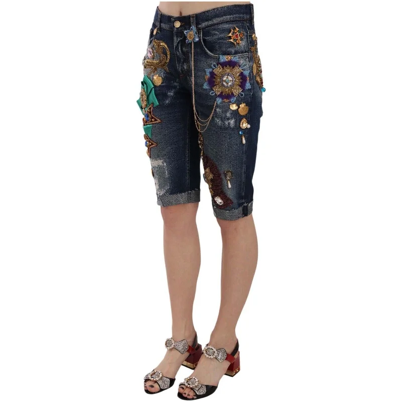 Dolce & Gabbana Elegant Knee-Length Embellished Denim Shorts