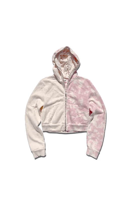 Exclusive Cropped Full Zip Body Bag Hoodie - Cotton Candy Pink Split Tie-Dye