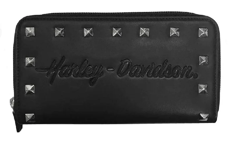 HD Women's Misrule Studded Zip Around Leather Wallet - HDWWA117