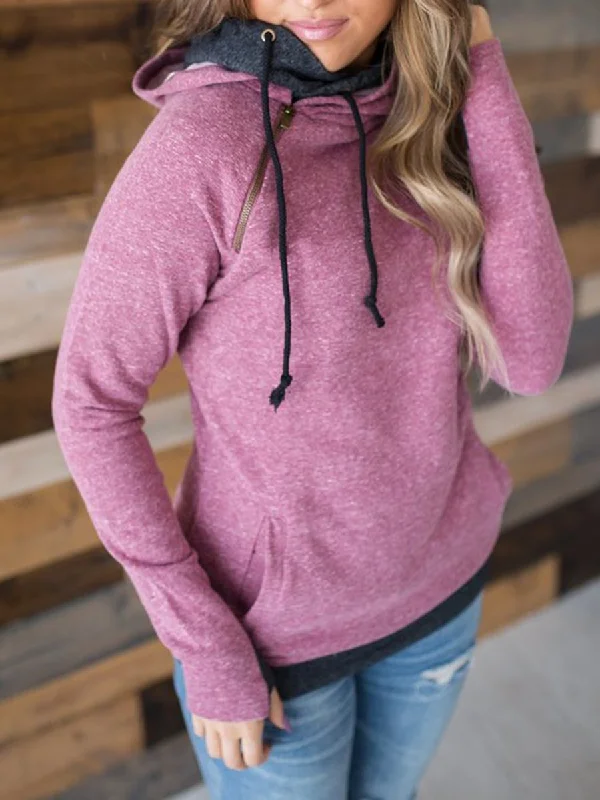 Hooded Pocket Large Size Zipper Sweatshirt