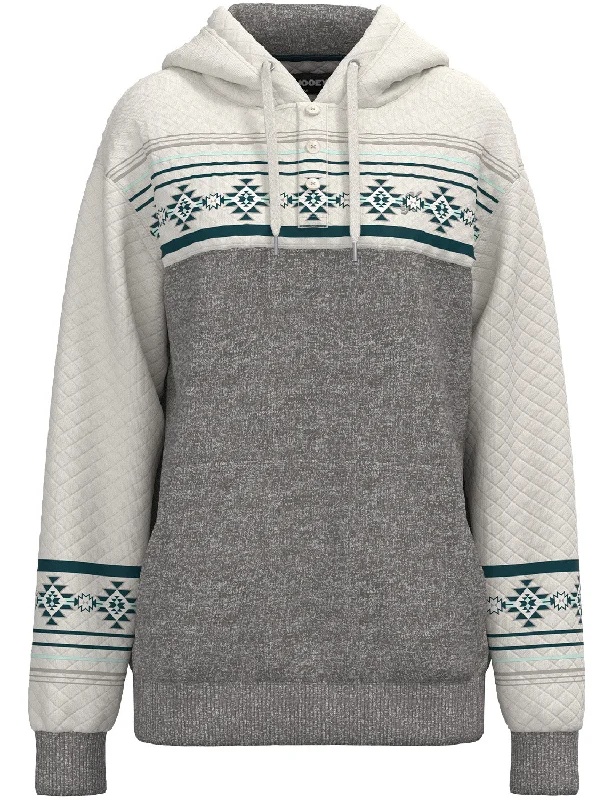 Hooey Women's ""Jimmy"" Hoodie in Grey with Quilted Southwestern Pattern