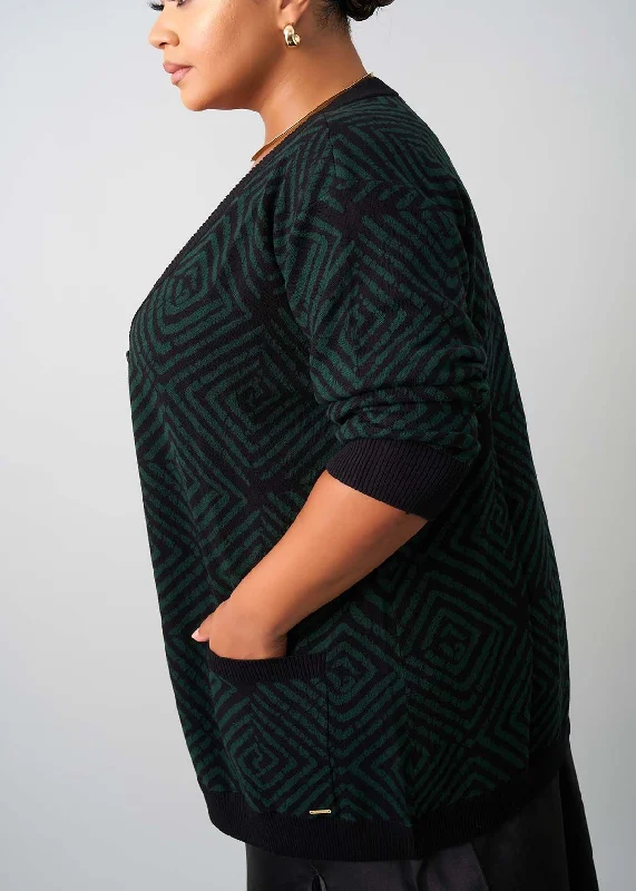 Mansa Women's African Print Oversized Cardigan (Malachite Diamond Adire)