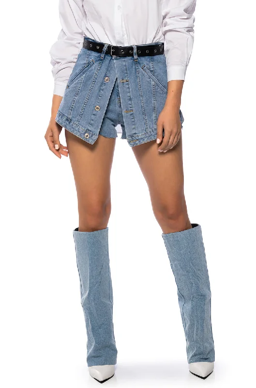 MARA BUTTON FRONT DENIM MINI SKORT