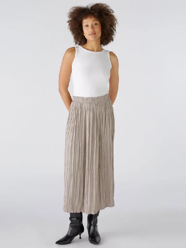 Oui Pleated Skirt Stormy Taupe