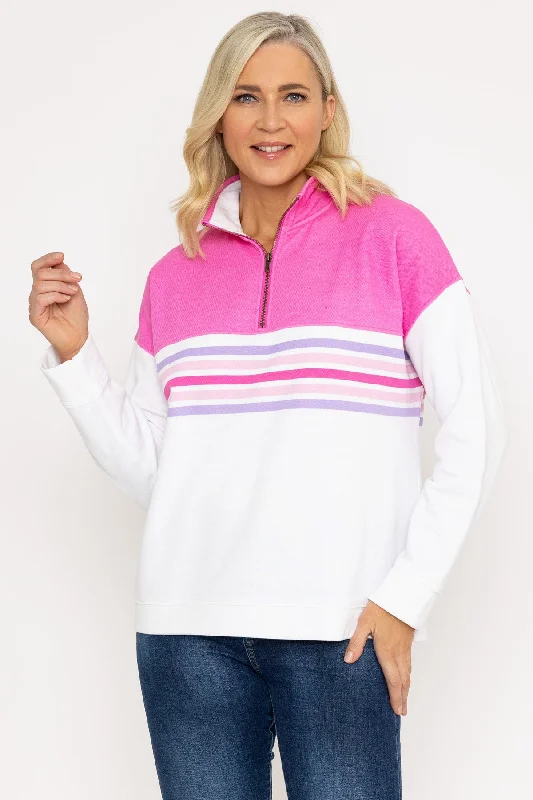 Pink 1/2 Zip Pique Colour Block Top