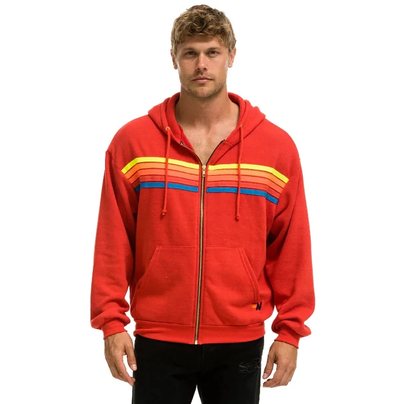 Aviator Nation 5 Stripe Relaxed Zip Hoodie Red/Neon Rainbow NEW