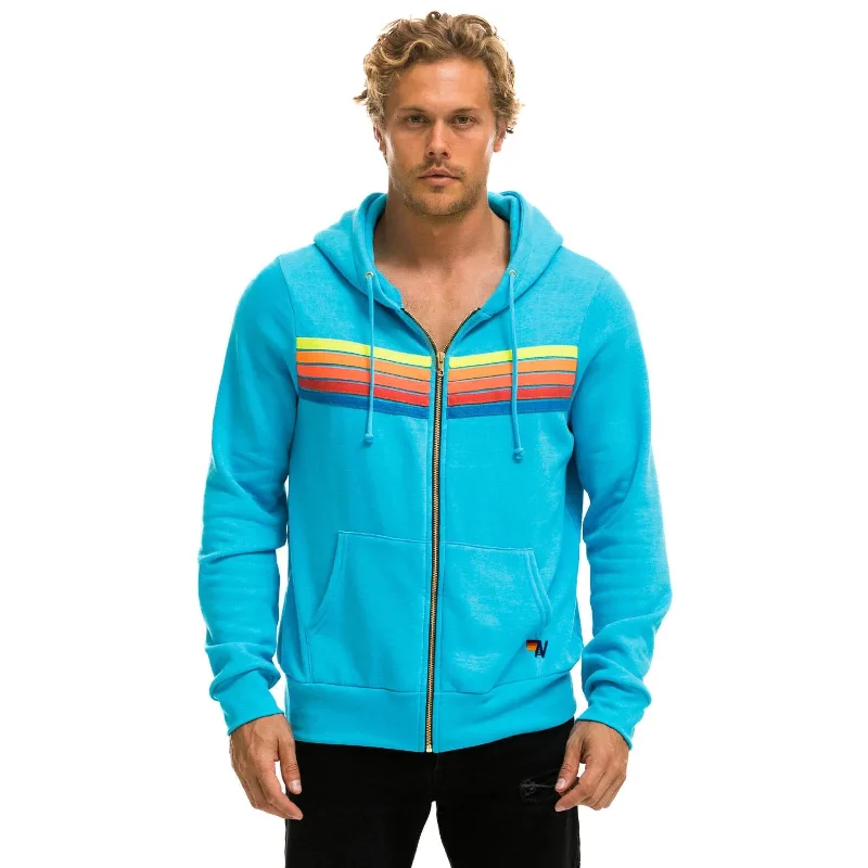 Aviator Nation 5 Stripe Zip Hoodie Neon Blue/Neon Rainbow NEW