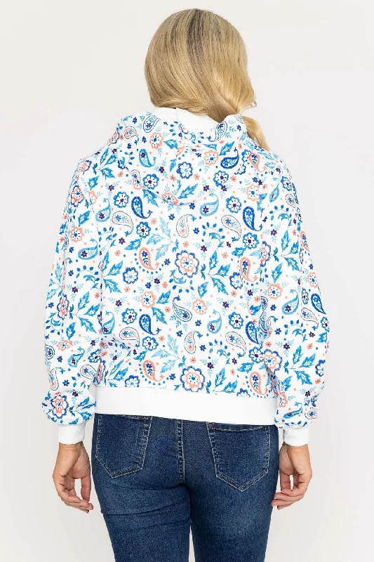 Printed Textured Jersey Hoodie in Blue