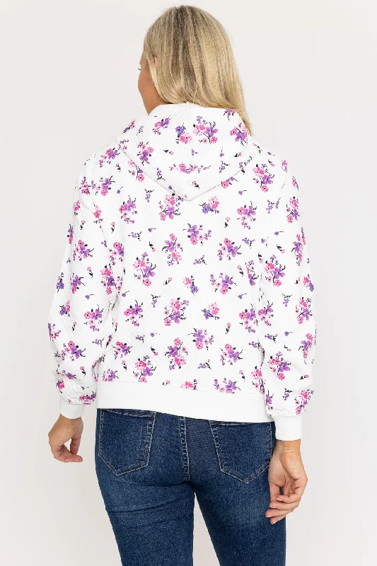 Printed Textured Jersey Hoodie in Pink