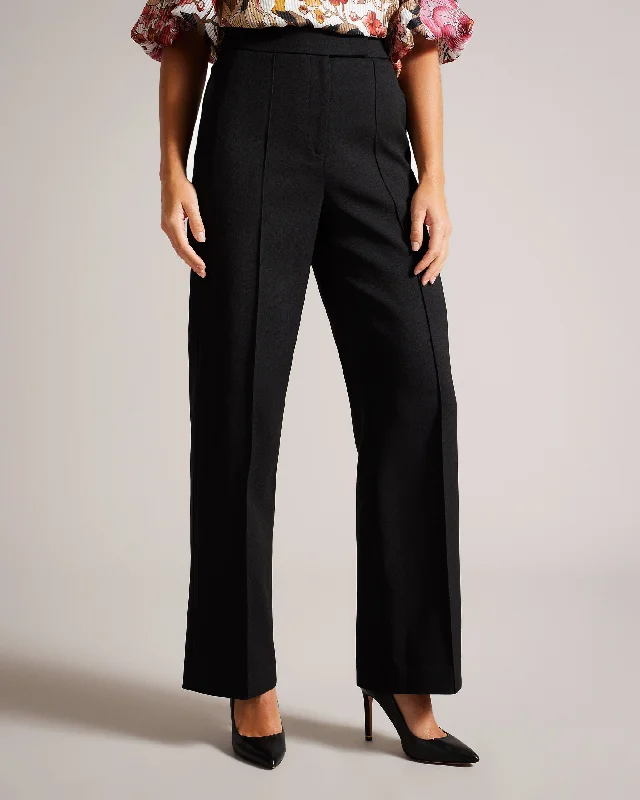 Riyann Wide Leg Seam Detail Trousers Black