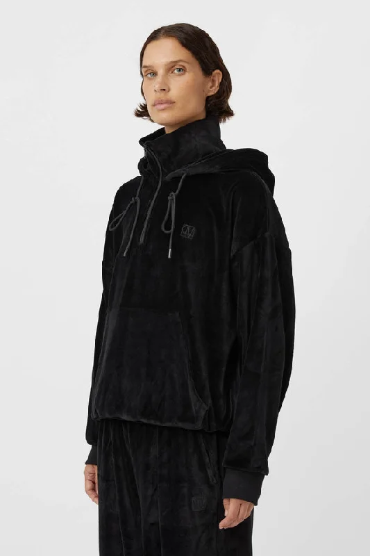 Simone Velvour Zip Up Hoodie | Black