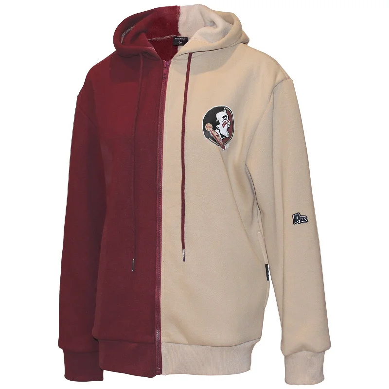 Hype & Vice Women's Seminole Logo Full-Zip Colorblock Hood - Garnet/Gold