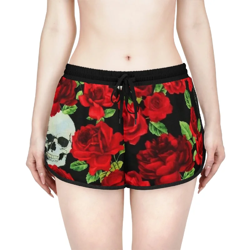 Women's Skull Rose Print Drawstring Shorts