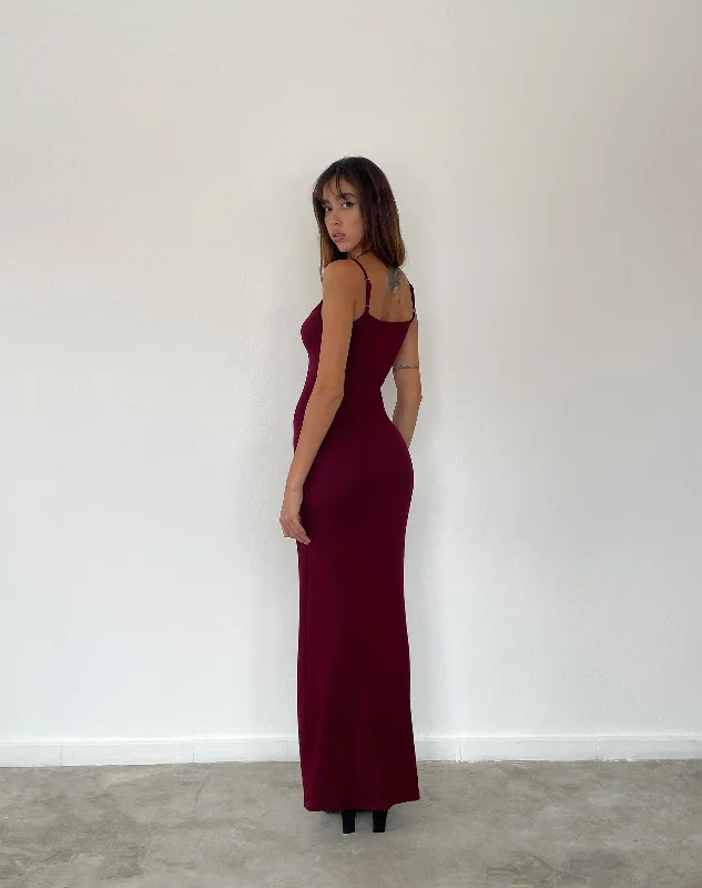 Cantha Maxi Dress in Rib Burgundy