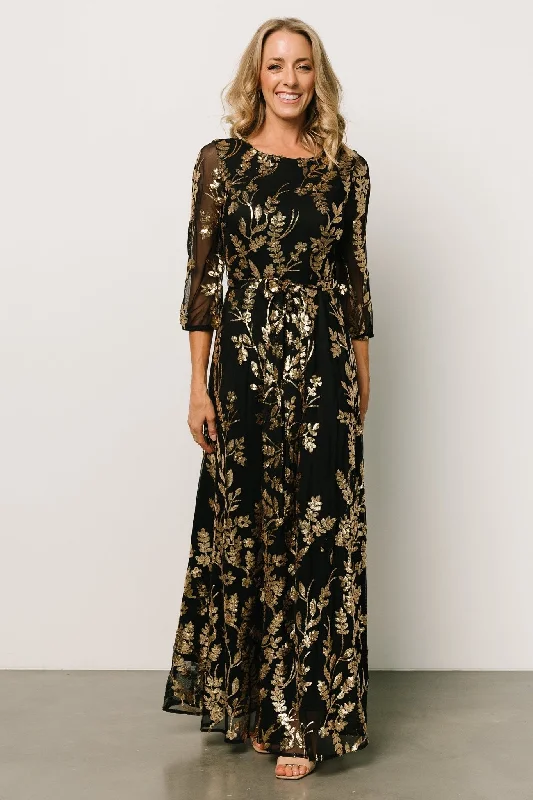 Destiny Sequin Maxi Dress | Black + Gold