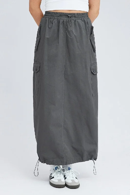 Grey Parachute Skirt Maxi