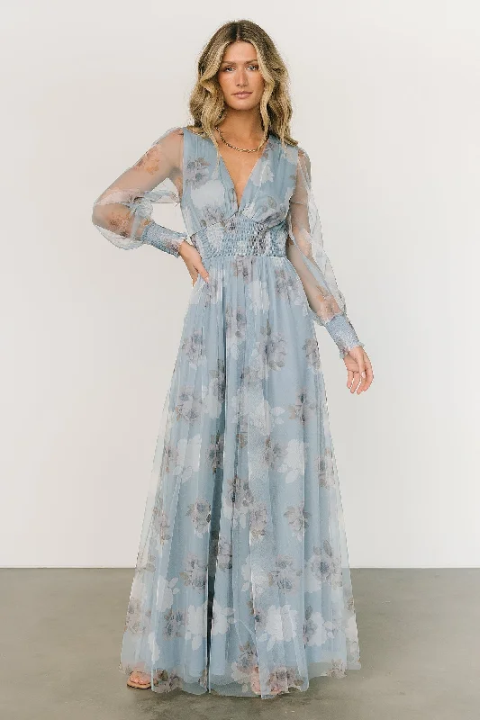 Layla Tulle Maxi Dress | Light Blue Floral