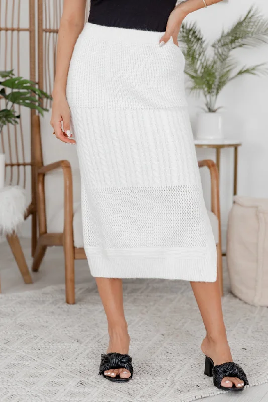 Listen Carefully Ivory Cable Knit Midi Skirt