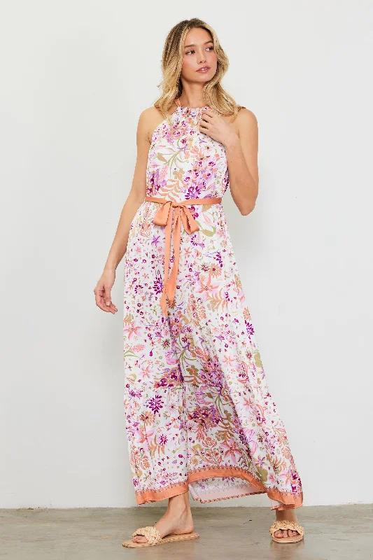 Magnolia Border Print Halter Neck Maxi Dress