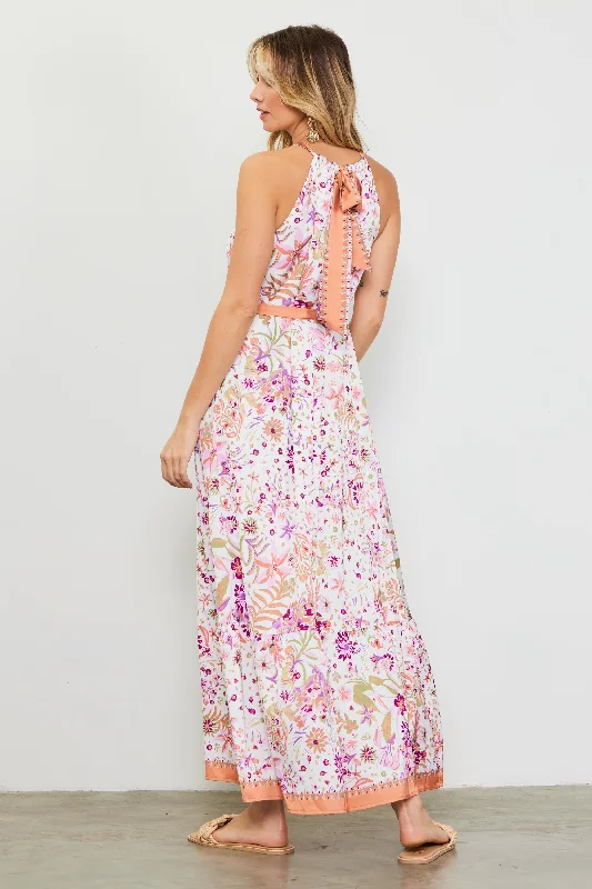 Magnolia Border Print Halter Neck Maxi Dress