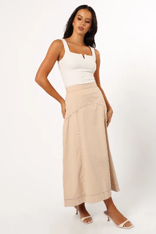 Mariela Denim Midi Skirt - Sand