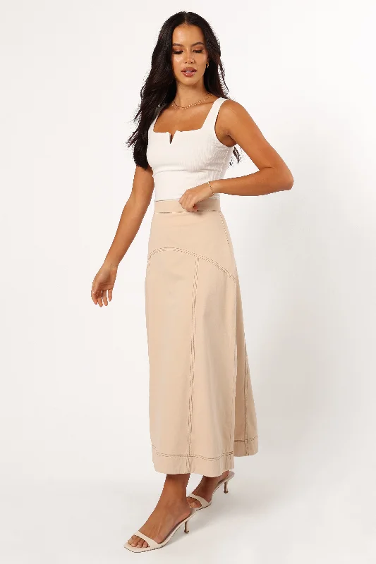 Mariela Denim Midi Skirt - Sand