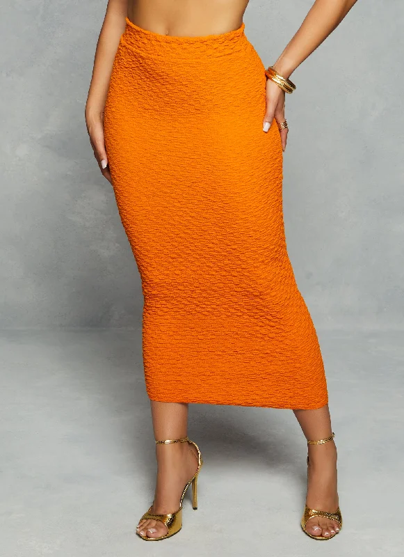 Textured Knit High Waist Maxi Pencil Skirt