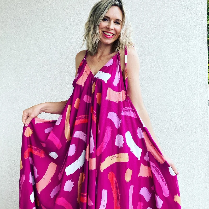 Pink Brushstrokes Kerchief Maxi Dress