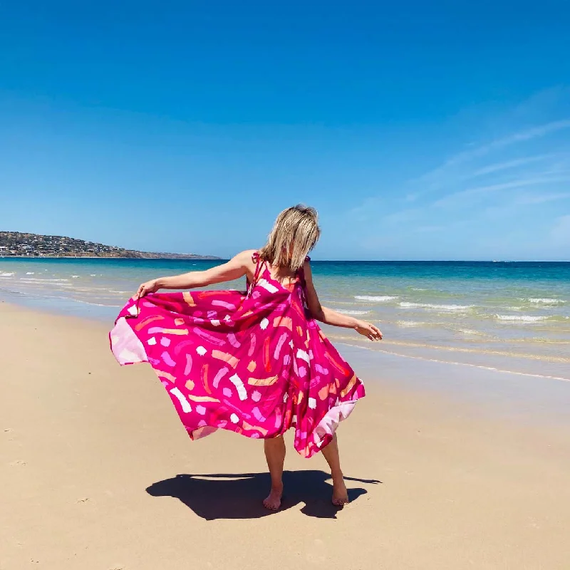 Pink Brushstrokes Kerchief Maxi Dress