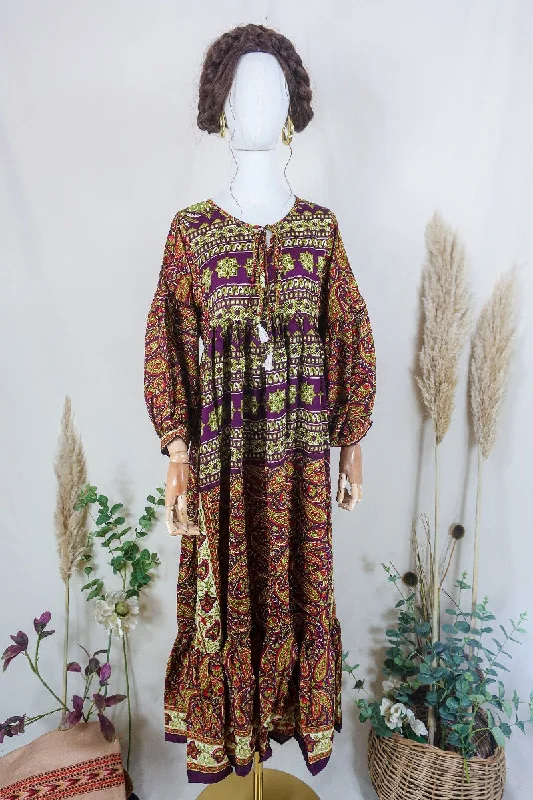 Poppy Smock Dress - Vintage Sari - Mulberry & Moss Paisley - S/M