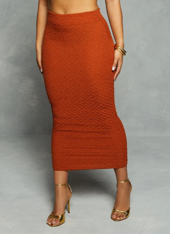 Textured Knit High Waist Maxi Pencil Skirt